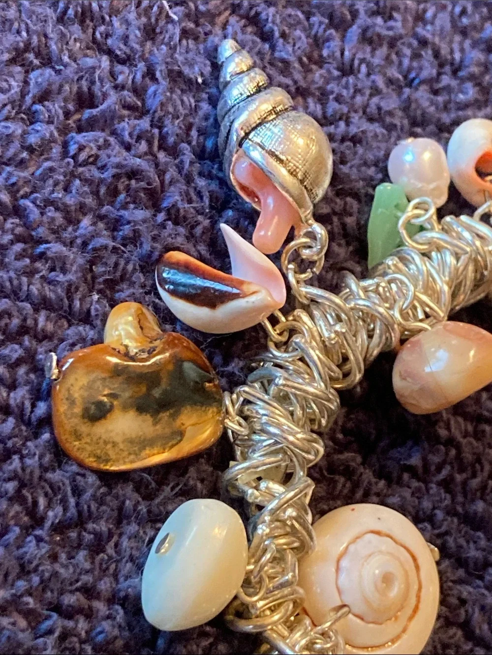 Seaside Charm Bracelet with Green Turtle and Shell Charms